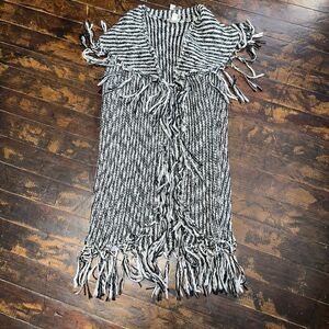 Chicos black & white tasseled striped cozy 1/M cardigan